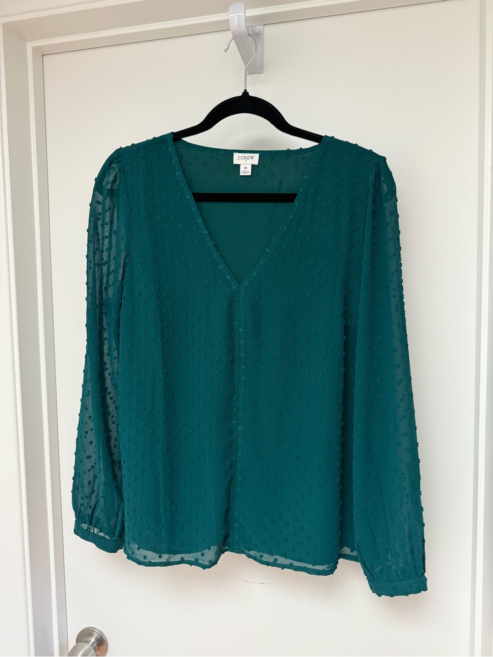 J. Crew Green Dot V-Neck Long Sleeve Blouse
